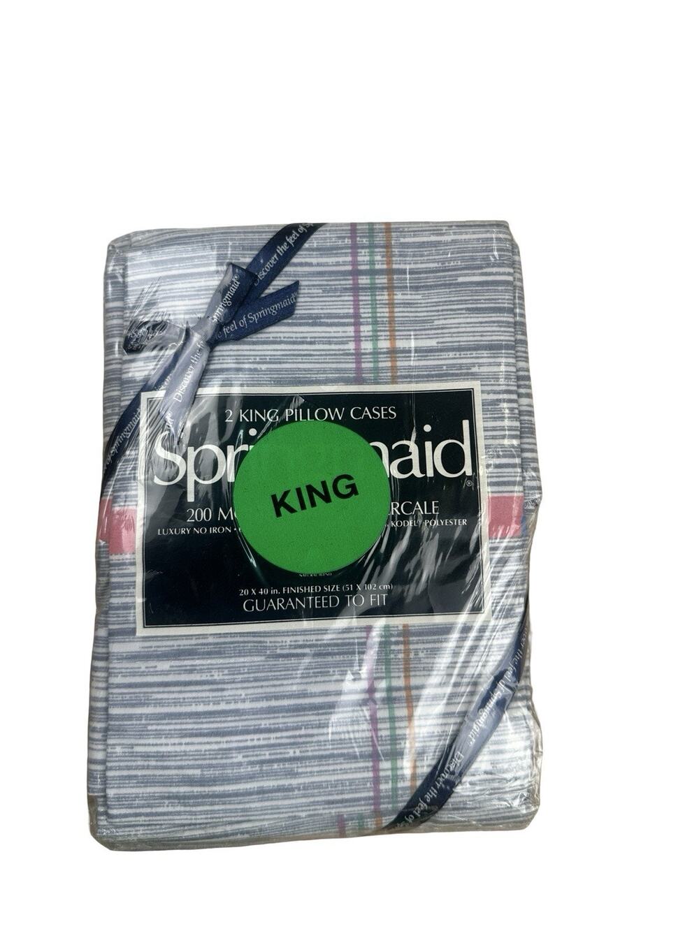 Vintage Springmaid Hopscotch Grey King Pillowcases 2 Pack 200 Thread Count NOS
